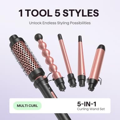 Wavytalk 5 in 1 Curling Wand Set, Multi Curl, Curling Wand Set with Thermal Brush and 4 Interchangeable Ceramic Curling Wand(0.5”-1.25”), Instant Heat Up Wand Curling Iron (Rose Gold) - Image 4