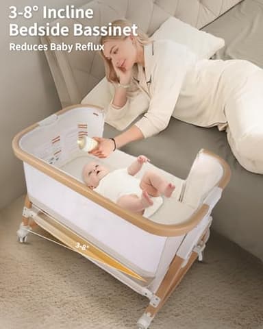suihuooo 4 in 1 Baby Bassinet, Bassinets Bedside Sleeper with Wheels and Storage Basket, Adjustable 7 Heights Bedside Sleeper with Mosquito Net, Breathable Mesh Rocking Bassinet for Baby - Image 4