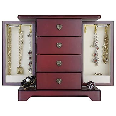 RR ROUND RICH DESIGN Jewelry Box - Made of Solid Wood with Cabinet Type 4 Drawers Organizer and 2 Doors on Sides - Dark Brown - Image 2