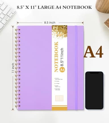 Spiral Notebook Journal 8.5” x 11”, A4 Large Notebooks for Women Men, College Ruled Lined Journal, 100 GSM Paper, Hardcover Spiral Bound Journals for Work School Writing Note Taking Business, Purple - Image 2