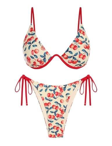 ZAFUL Womens Bikini Swimsuits Underwire Two Piece Bathing Suit Fruit Printing Bikini Sets Sexy Swimwear Cherry M - Image 1