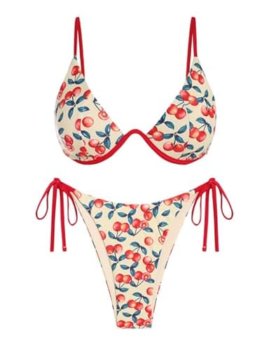 ZAFUL Womens Bikini Swimsuits Underwire Two Piece Bathing Suit Fruit Printing Bikini Sets Sexy Swimwear Cherry M - Image 1