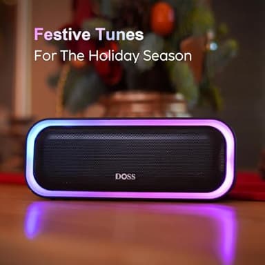 DOSS SoundBox Pro Bluetooth Speaker with 20W Stereo Sound, Active Extra Bass, IPX6 Waterproof, TWS Pairing, Multi-Colors Lights, 20H Playtime, Portable for Beach, Outdoor-Grey - Image 3