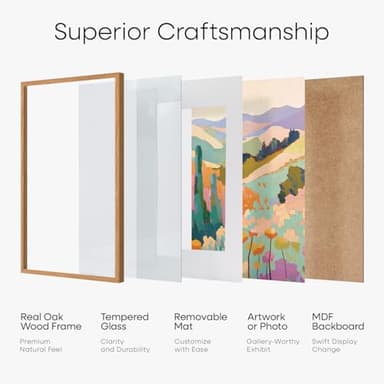 Homeforia 18x24 Poster Frame Wood, High End Natural Oak 18x24 Light Wooden Picture Frame with Mat 16x20, 18 by 24 Frames Matted to 16 x 20 Photo, 24by18 Thin Frames, Tempered Glass, Wall Kit, Set of 1 - Image 9