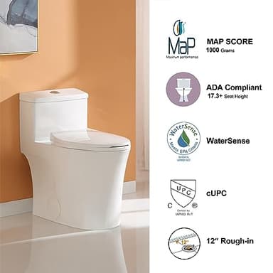 HOROW T0338W Compact One Piece Toilet with Comfort Chair Seat ADA Height 17.3", Elongated Dual Flush 0.8/1.28 GPF and MAP 1000g, Standard White Toilet Bowl - Image 4