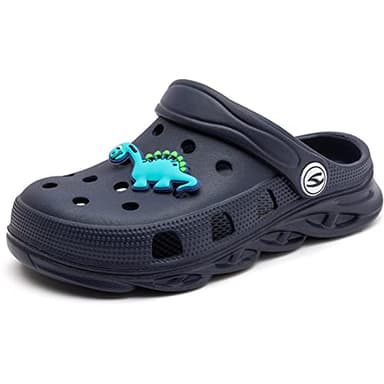 WOUEOI Kid's Girls Boys Clogs Garden Shoes Cartoon Slides Sandals Beach Slipper Children(D-Dark Blue,3 Infant) - Image 2