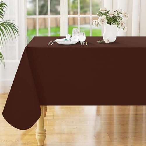 Smiry Rectangle Table Cloth 60x140 Inch, Waterproof Wipeable Vinyl Tablecloths Protector, Oil Spill Proof Plastic Table Cover for Dining, Picnic, Camping, Outdoor, Coffee - Image 1