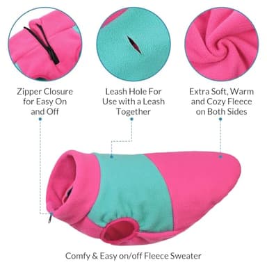 Queenmore Fleece Sweater for Large Dogs, Pet Vest Jacket Sweatshirt Winter Clothes for Boy Or Girl, Large Medium Small Size, Fuchsia/Mint, L - Image 2
