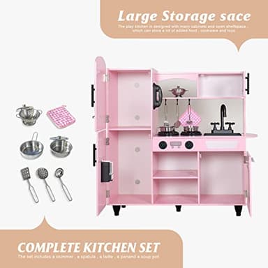 TaoHFE Play Kitchen, Pink Kids Kitchen Set for Girls Kitchen Set for Kids Ages 6-8 Gift Toddler Kitchen Set for Kid Age 3+ Kitchen Playset with Lights & Sounds Wooden Toy Kitchen Playset Gift - Image 3