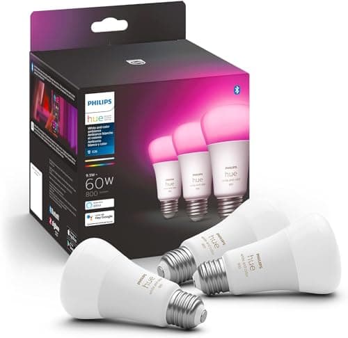 Philips Hue A19 LED Smart Light Bulb - White and Color Ambiance - 60W Indoor Light Bulb - Control with Hue App - Works with Alexa, Google Assistant and Apple Homekit - 3 Pack - Image 1