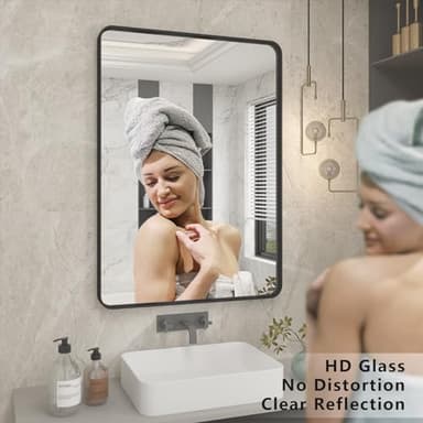 CHARMOR 24x30 Inch Black Metal Framed Bathrrom Mirror for Wall, Matte Black Rectabgle Mirror, Rounded Corner, Anti-Rust (Horizontal/Vertical) - Image 4