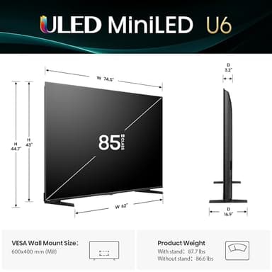 Hisense 85" Class U6 Series Best Value Mini-LED 4K UHD Smart HDR Gaming Fire TV (85U65QF, 2025 Model) - QLED, Native 144Hz, Motion Rate 480, Dolby Vision IQ, Dolby Atmos, Game Mode Pro, Alexa Built In - Image 2