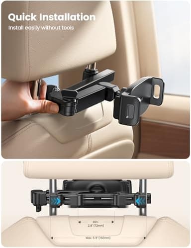 Lamicall Car Headrest Tablet Holder - [3 in 1 Extension Arm] Adjustable Tablet Car Mount for Back Seat, Road Trip Essentials for Kids, for 4.7-11" Device Like iPad Pro, Air, Mini, Galaxy, Fire, Black - Image 6