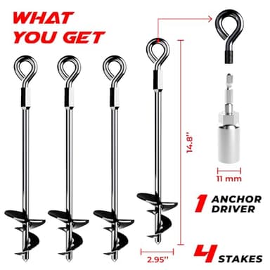 15" Ground Anchors Screw-in - Heavy Duty for High Winds - Ground Stakes - Earth Anchors for Sheds, Swing Sets, Tents, Trampolines, Gazebos, Carports, and Hurricane Tie-Downs - Image 2