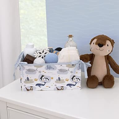 NoJo Arctic Adventure Light Blue, White, Taupe and Navy Whales, Walrus, and Otter 4 Piece Nursery Crib Bedding Set - Comforter, 100% Cotton Fitted Crib Sheet, Crib Skirt, and Storage Caddy - Image 6