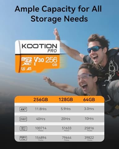 KOOTION Micro SD Card 256GB U3 TF Card with Adapter, V30, A1, Full HD, 4K UHD, UHS-I microSDXC Flash Memory Card for Smartphone - Image 6