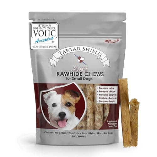 Tartar Shield Soft Rawhide Chews | Safe Dental Treats for Small Dogs | Vet VOHC Approved | Daily Bone Cleans Teeth & Gums Fresh Breath Oral Health Support | USA Made | (Small Dogs / 30 Count) - Image 1