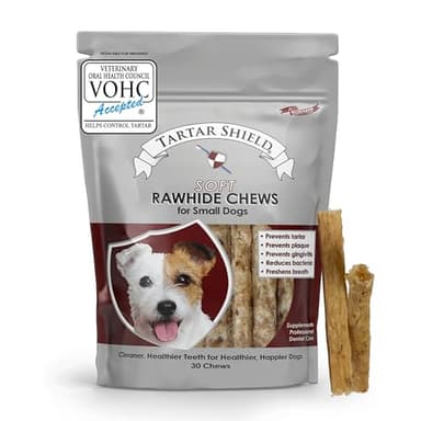 Tartar Shield Soft Rawhide Chews | Safe Dental Treats for Small Dogs | Vet VOHC Approved | Daily Bone Cleans Teeth & Gums Fresh Breath Oral Health Support | USA Made | (Small Dogs / 30 Count) - Image 1