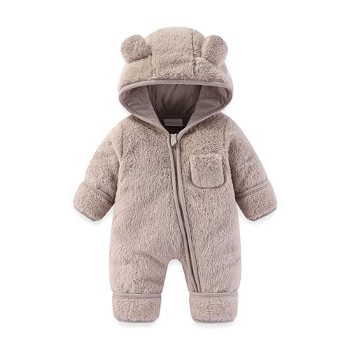 AiWMGL Newborn Baby Bear Outfit Suit With Fold-Over Mittens and Footies Girls Boys 0-3 Months Winter Fleece Clothes Suit Hooded Jumpsuit Romper Snowsuit - Image 1