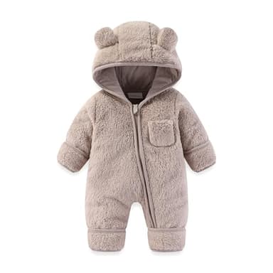 AiWMGL Newborn Baby Bear Outfit Suit With Fold-Over Mittens and Footies Girls Boys 0-3 Months Winter Fleece Clothes Suit Hooded Jumpsuit Romper Snowsuit - Image 1