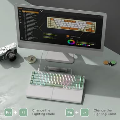 RK ROYAL KLUDGE RKS70 Ergonomic Split Mechanical Keyboard, Wireless Bluetooth/2.4G/Wired Keyboard with Wrist Rest, 75% RGB PC Gaming Keyboards for Win/Mac, Hot Swappable Silver Grey Switches, White - Image 7