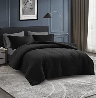 Maple&Stone Full Size Comforter Set 7 Pieces Bed in a Bag - Down Alternative Bed Set with Sheets, Pillowcases & Shams, Soft Reversible Duvet Insert,Black - Image 2