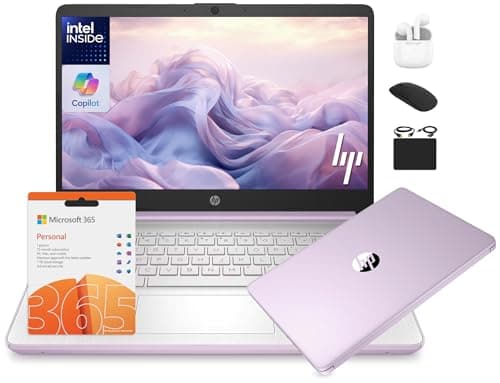HP 14 Laptop Student Business 2025 Flagship Computer, AI Copilot, 4-Core 13th Gen Intel CPU, 16GB RAM 628GB Storage (128GB UFS+500GB Ext) 1-Yr Office 365 Long Battery HubxcelAccessory Win 11S Lavender - Image 1