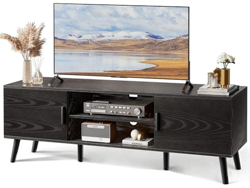 SUPERJARE TV Stand for 55 Inch TV, Entertainment Center with Adjustable Shelf, 2 Cabinets, TV Console Table, Media Console, Solid Wood Feet, Cord Holes, for Living Room, Bedroom, Black - Image 1