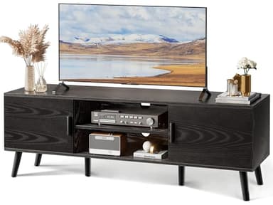 SUPERJARE TV Stand for 55 Inch TV, Entertainment Center with Adjustable Shelf, 2 Cabinets, TV Console Table, Media Console, Solid Wood Feet, Cord Holes, for Living Room, Bedroom, Black - Image 1