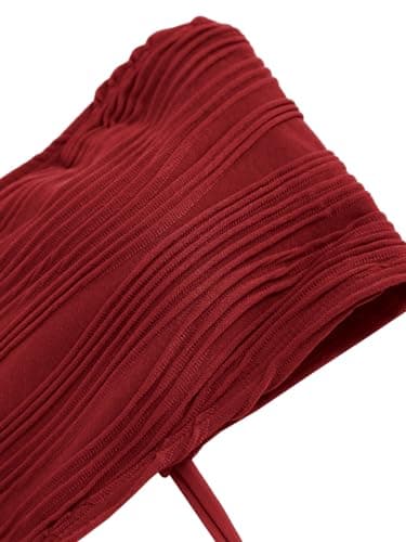 ZAFUL Women Strapless Textured Bandeau Bikini 2 Piece Swimwear Cheeky Solid Lace up Bathing Suits(1-Red,M) - Image 5