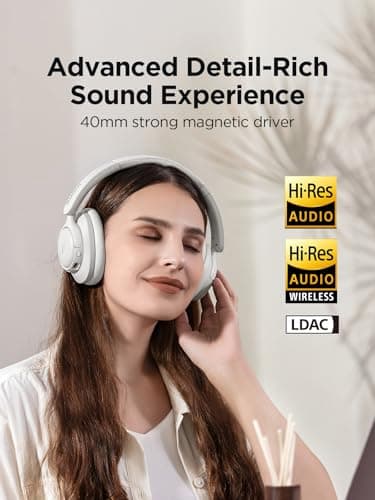 1MORE Wireless Bluetooth Noise-canceling Headphones - HQ31 SonoFlow SE Over-Ear Headphones with Hi-Res Audio, 90H Playtime, Clear Calls, Preset EQ Via App, Comfort for Home Office Travel(Oat White) - Image 4