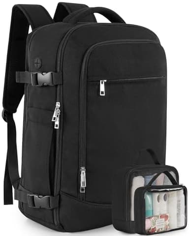 Travel Backpack for Women Men, 40L Carry on Flight Approved Backpack, Personal Item Travel Bag with Multi-Pockets, Waterproof Travel Bag Fits 17 Inch Laptop, Gift for Weekender, College, Work, Black - Image 1
