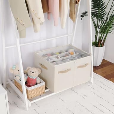 TOPIA HOME Shoe Organizer for Closet, Foldable Shoe Box with Adjustable Dividers and Clear Cover, Space Saving Shoe Storage Organizer Cabinet with Reinforced Handles, Fits 16 Pairs, Beige TP09Y - Image 4