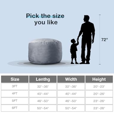 [Velvet Fabric] X-Large Bean Bag Chair: 5 ft Memory Foam Bean Bag Chairs for Adults with Filling,Adult/Kids Bean Bag Chair with Filler Included,Soft Faux Fur Fabric,Black,5 Foot - Image 2