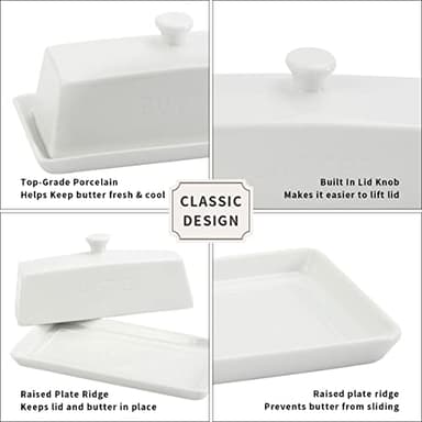 Ceramic Butter Dish with Lid - SGAOFIEE Porcelain Butter Dish with Lid and Knife for Countertop, Perfect for 1 Stick of East Coast Butter - Image 3