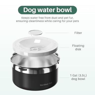 Gardner Pet Dog Bowls 1 Gallon (3.85L) Stainless Steel No Spill Dog Water Bowl, Slow Water Feeder Metal Bowls, Spill Proof Water Dispenser for Large Dogs, Promotes Healthy Hydration(Black) - Image 4