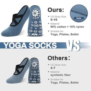 Qincycle Yoga Socks, Pilates Grip Socks for Women, 4 Pairs Blue Non-Slip Grips Straps Athletic Socks for US 7-10 Pilates Dance - Image 4