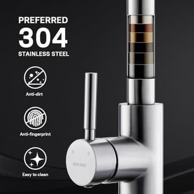 WEWE Single Handle High Arc Brushed Nickel Pull Out Kitchen Faucet,Single Level Stainless Steel Kitchen Sink Faucets with Pull Down Sprayer,Suitable for Laundry Rv Bar - Image 5