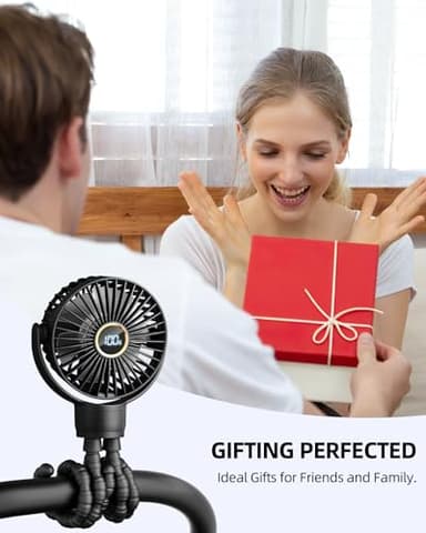 Portable Stroller Mini Fan, Small Rechargeable Personal Fan, Baby Travel Essentials for Wagon, Car Seat, Treadmill, Battery Powered Biking Gear Accessories, 360° Rotation, 3-Speed, Display, Black - Image 7