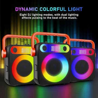 DFTRT Karaoke Machine with Two Wireless Microphones, Portable Bluetooth Speaker with Strobe Lights, Karaoke Machine for Adults & Kids, Karaoke Speaker Supports TF Card/USB, AUX in, FM, REC,TWS - Image 2