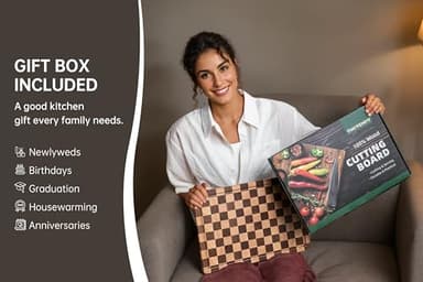 THETCHRY Cutting Boards for Kitchen, Checkered Cutting Board Upgraded, Acacia Wood Chopping Board with Juice Grooves & Handles, Large Butcher Block Serving Tray with Gift Box, 16.5" x 11.6" x 0.8" - Image 8