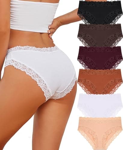 Knowyou Cotton Underwear for Women Cheeky Bikini Womens Underwear Pack Sexy Lace Wasit Hipster Brief Panties for Ladies-M - Image 1