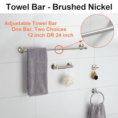 BGL Bathroom Accessory Set, Brushed Nickel Adjustable Expandable Towel Bar 4-Piece Bathroom Hardware Set Wall Mounted - Image 2