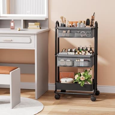 Modanais Baby Diaper Caddy Organizer Cart - 3 Tier Rolling Storage Cart with Wheels, Baby Essentials for Nursery Storage, Detachable Dividers - for Crib, Bedroom, Art & Craft Organizer (Black) - Image 5