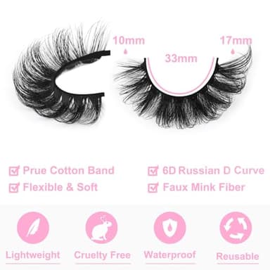 Mink Lashes Fluffy 6D False Eyelashes 17mm Wispy Cat Eye Lashes that Look Like Extensions Strip Lashes Pack - Image 3