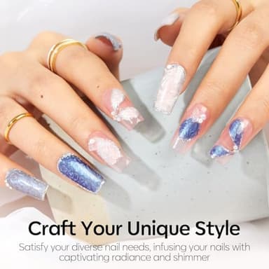 modelones Glitter Gel Nail Polish Pearlescent Gel Polish White Chrome Shimmer Nail Polish Iridescent Soak Off Led Mermaid Polish Swirl Shell Thread Effect Nail DIY 15 ML - Image 4