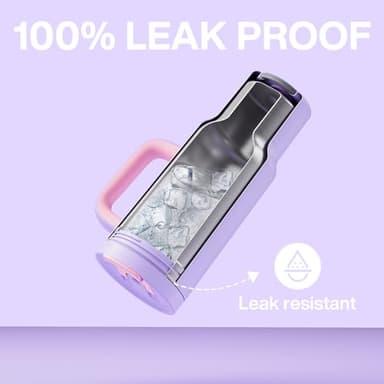 ENCOOL 40 oz Tumbler with Handle and Straw, 100% Leakproof Insulated Tumbler with Lid and Straw, Stainless Steel Travel Mug, Keeps Cold for 34 Hours, Car Cup Holder Friendly (Lavender) - Image 3