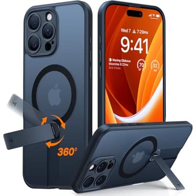 TORRAS 360 Rotatable Stand & Magnetic Shockproof for iPhone 14 Pro Max Case with Full Camera Protection, Fit for MagSafe, 16FT Military Grade Shockproof Slim Phone Case for iPhone 14 Pro Max, Black - Image 1