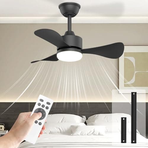 Hisummer 28 Inch Black Ceiling Fan with Light and Remote, Small Modern Reversible 6-Speed Fan for Bedroom, Kitchen, Patio, Indoor/Outdoor - Image 1