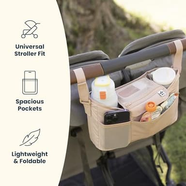Tiny Twinkle Universal Stroller Organizer with Adjustable Strap - Waterproof Stroller Caddy Fits Baby Jogger,Nuna,Graco,Donna and Bugaboo Strollers（Beige Checkers） - Image 8